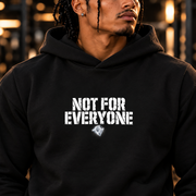NOT FOR EVERYONE men's black microterry hoodie, detail lifestyle view